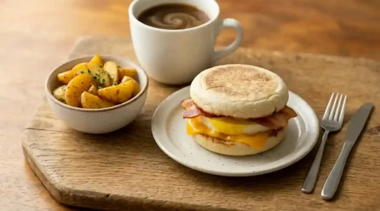 Wendy's Breakfast Nutrition: Calories, Macros and Healthiest Picks 1 Wendy's breakfast Nutrition items including a bacon egg and cheese muffin, seasoned potatoes, and coffee