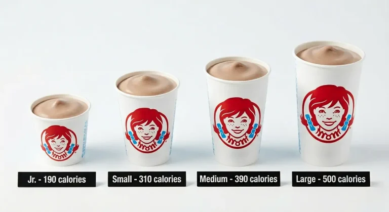 Wendy's Frosty Nutrition: Full Calorie and Macro Guide (2026) 1 Wendy's Frosty Nutrition: Classic Frosty four sizes from Jr. to Large with calorie count labels 190 to 500 calories