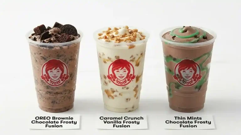 Wendy's Frosty Flavors: Every Current Option and How to Choose (April 2026) 4 Wendy's Frosty Fusion lineup showing OREO Brownie, Caramel Crunch, and Thin Mints cups