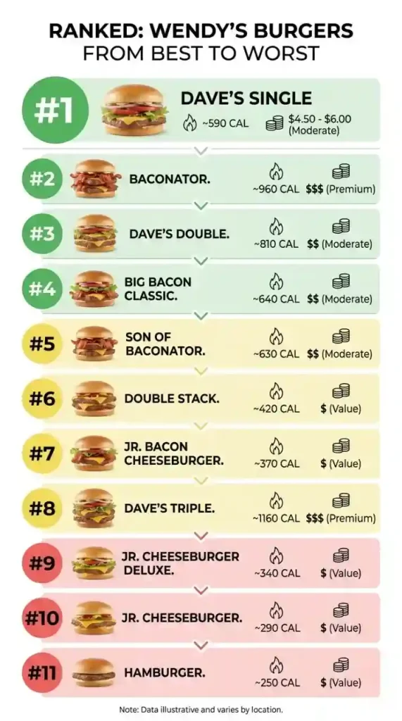 Wendy’s Burgers Ranked (2026) – Best to Worst 2 Wendy’s burgers ranked infographic