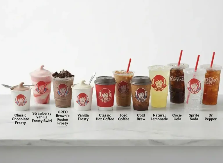 Wendy's Drinks Menu: Every Category, Price, and Calorie Guide (2026) 1 Wendy's drinks menu showing all five categories: Classic Frosty, Frosty Swirl, Frosty Fusion, coffee, and lemonade
