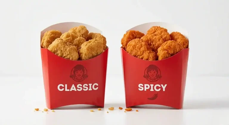 Wendy's Chicken Menu - Items, Prices and Calories (2026) 3 Classic and spicy Wendy's nuggets side by side