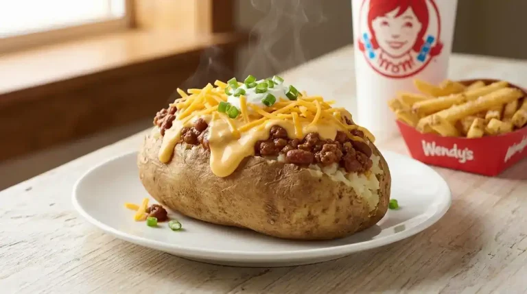 Wendy's Sides Menu: Full List, Prices, and Calories (2026) 3 Wendy's Chili Cheese Baked Potato loaded with chili and cheese sauce